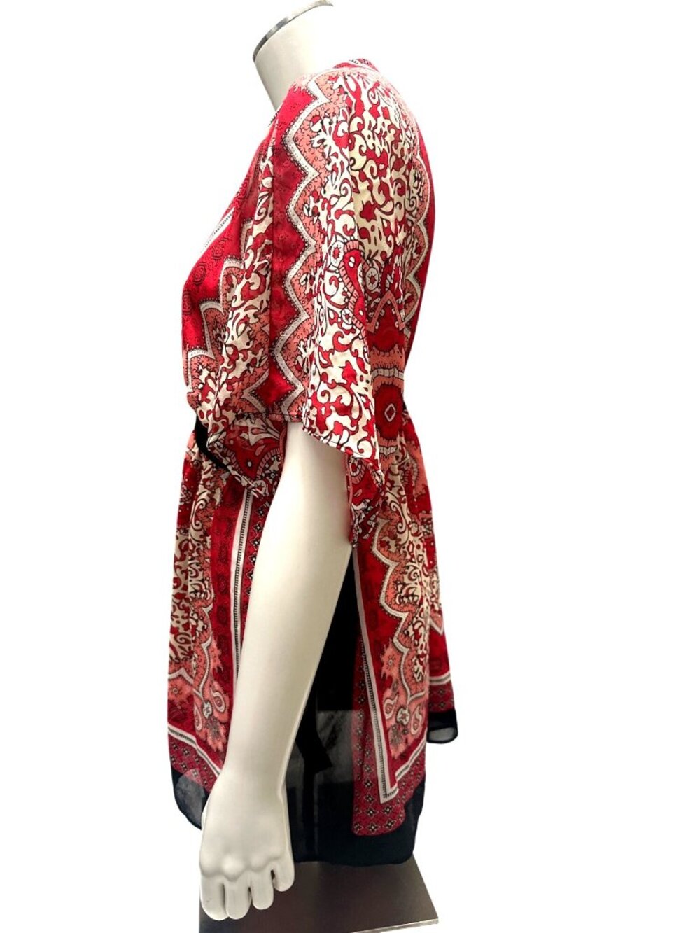 Forever 21 Size S Red Black Paisley Empire Waist Tunic Top Boho Festival Romance - Picture 3 of 13